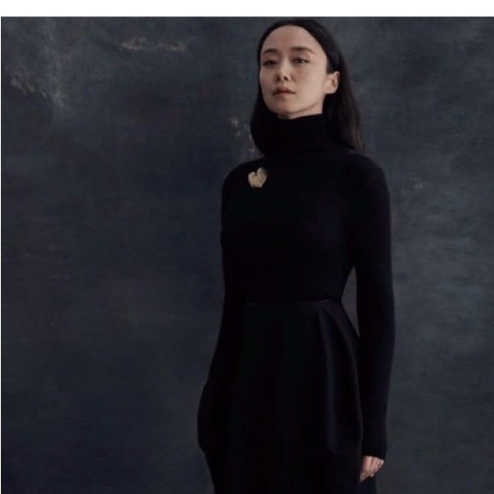 Lebeige Korean brand luxury silk cashmere blend turtleneck neck tunic pocket